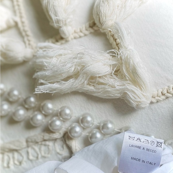 D. EXTERIOR | S | Abstract Italian Cotton Strapless One Shoulder Pink Grey Dress - Picture 10 of 12